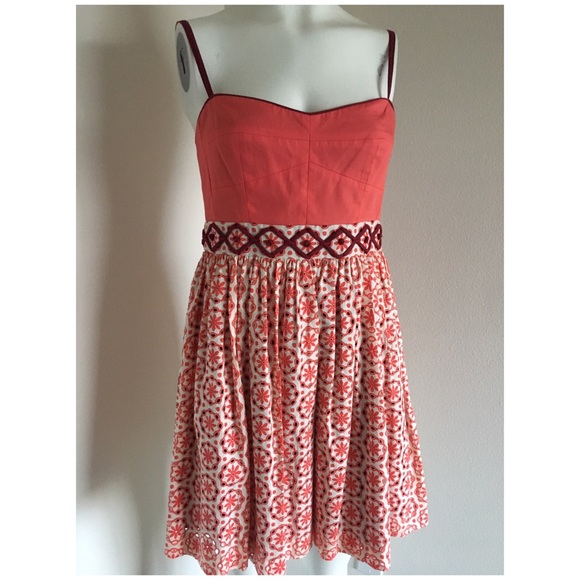 Fossil Retro Coral Burgundy Eyelet Lace Sun Dress - Picture 5 of 8